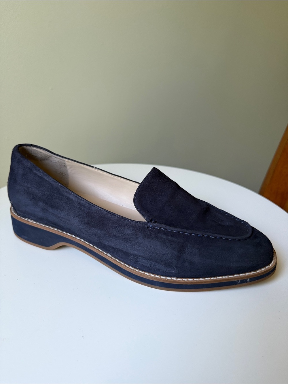 Cole Haan Navy Faux Suede Loafers Moc Toe Slip On Flats Size 10B